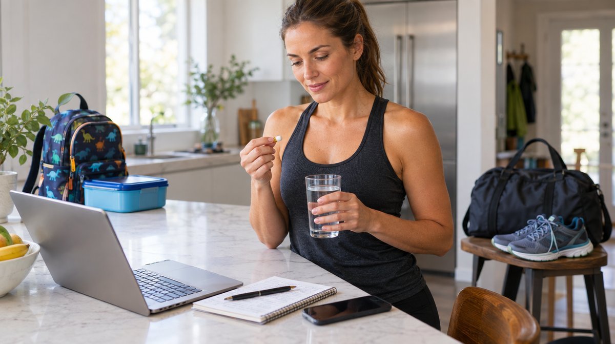 Adult balancing training, work and family life with a vitamin capsule (AI)