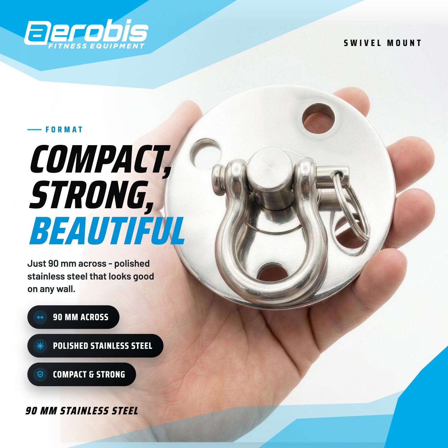 aerobis Swivel Mount held in a hand to show its compact size (AI)