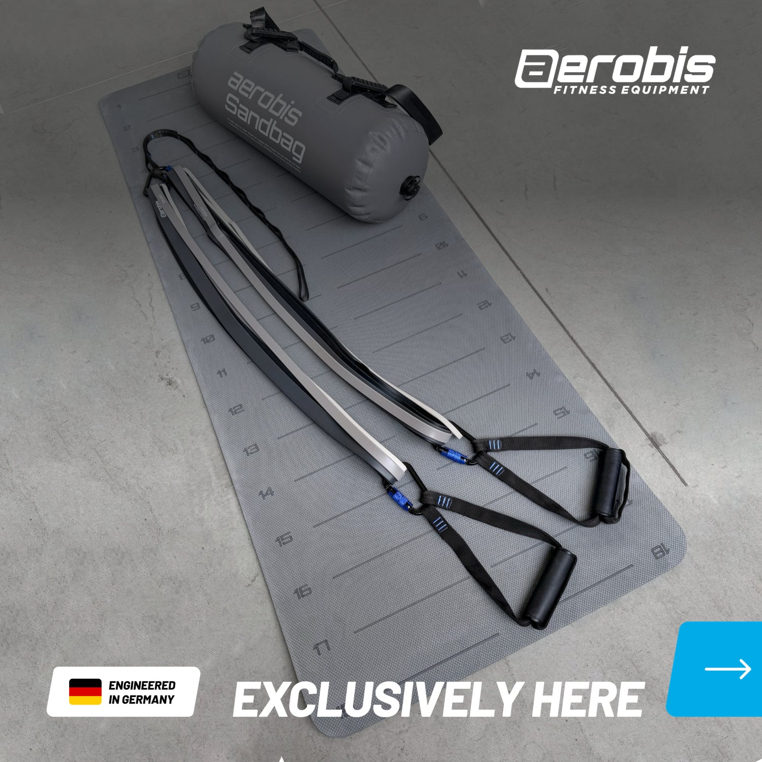 Exclusive Bundle of Powerband Trainer, Fitness Mat and Fitness Sandbag