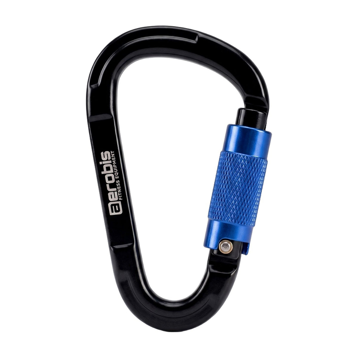 aerobis Carabiner XL aluminium with blue twist-lock on white (AI)