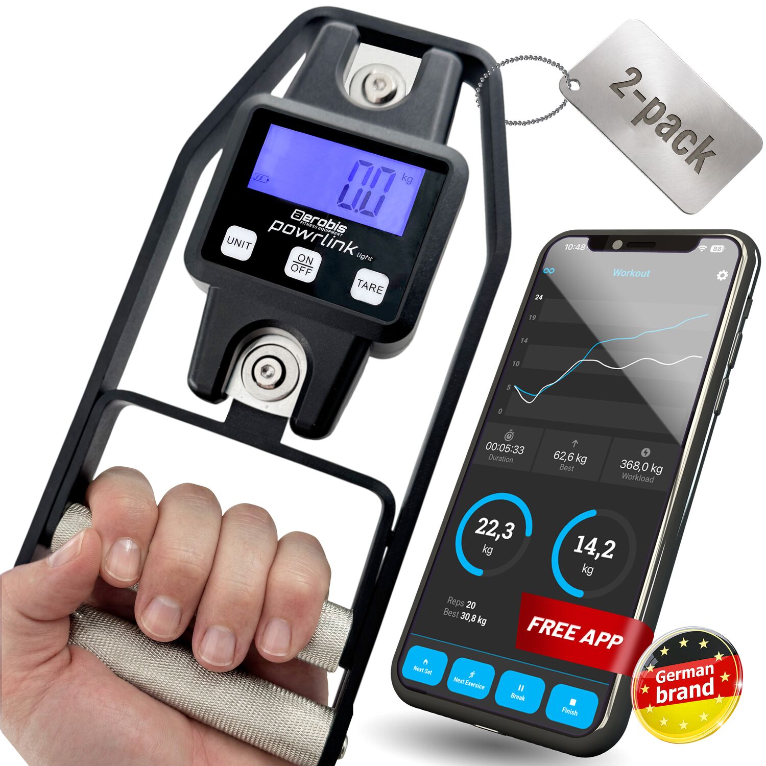aerobis Powrlink Grip Strength Set - Perfect combo for training your grip strength with a free app for iOS and Android