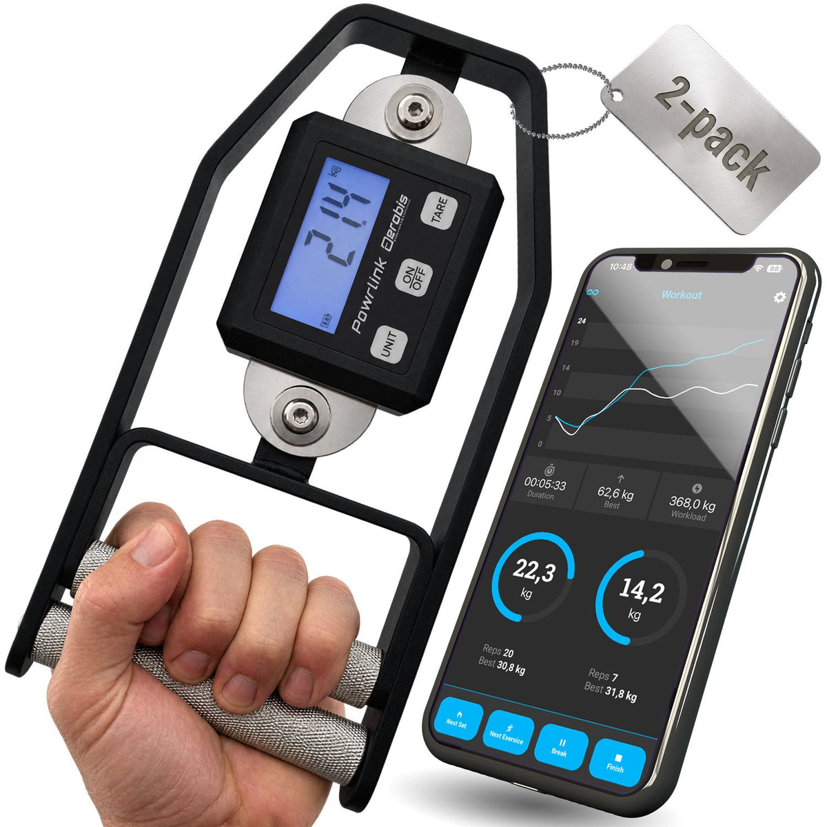 aerobis Powrlink Grip Strength Set - Perfect combo for training your grip strength with a free app for iOS and Android (AI)