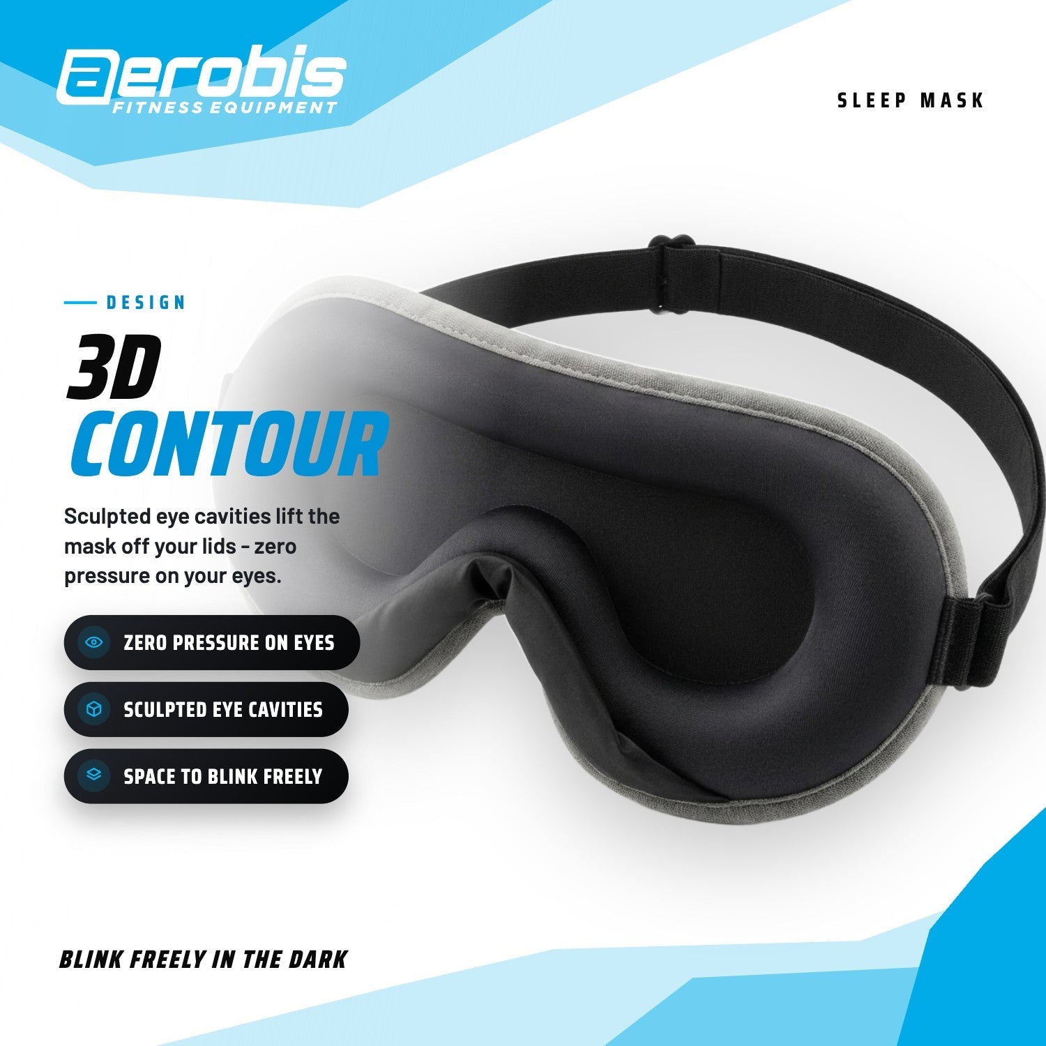 3D contour design of the aerobis Sleep Mask - sculpted eye cavities keep pressure off eyes and lashes (AI)