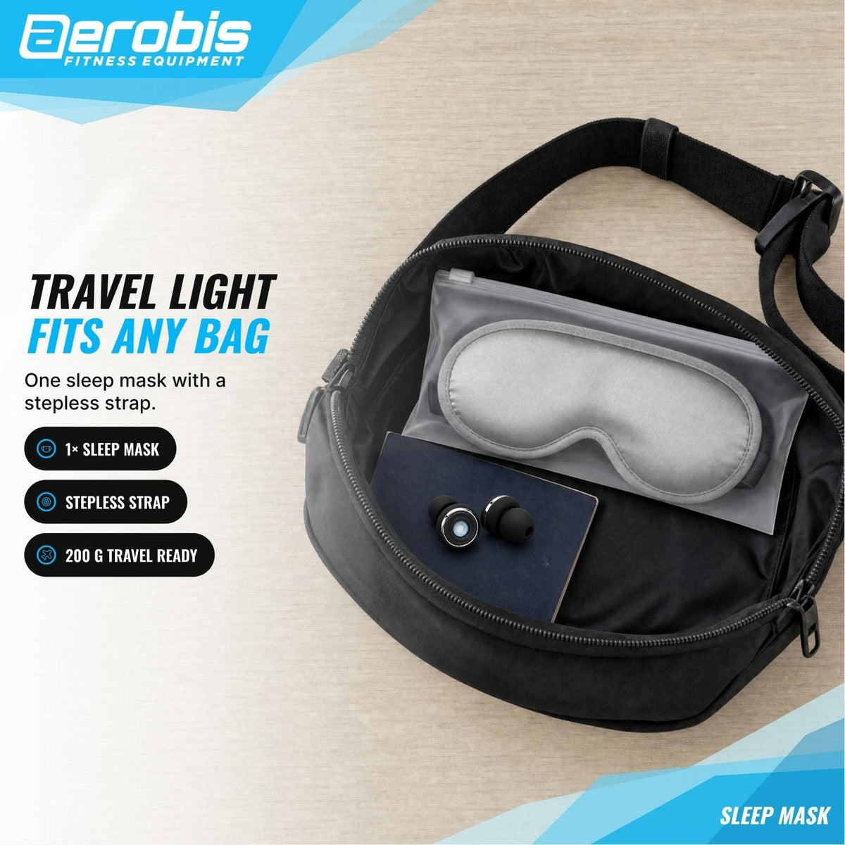 What is in the box with the aerobis Sleep Mask - stepless strap, travel ready