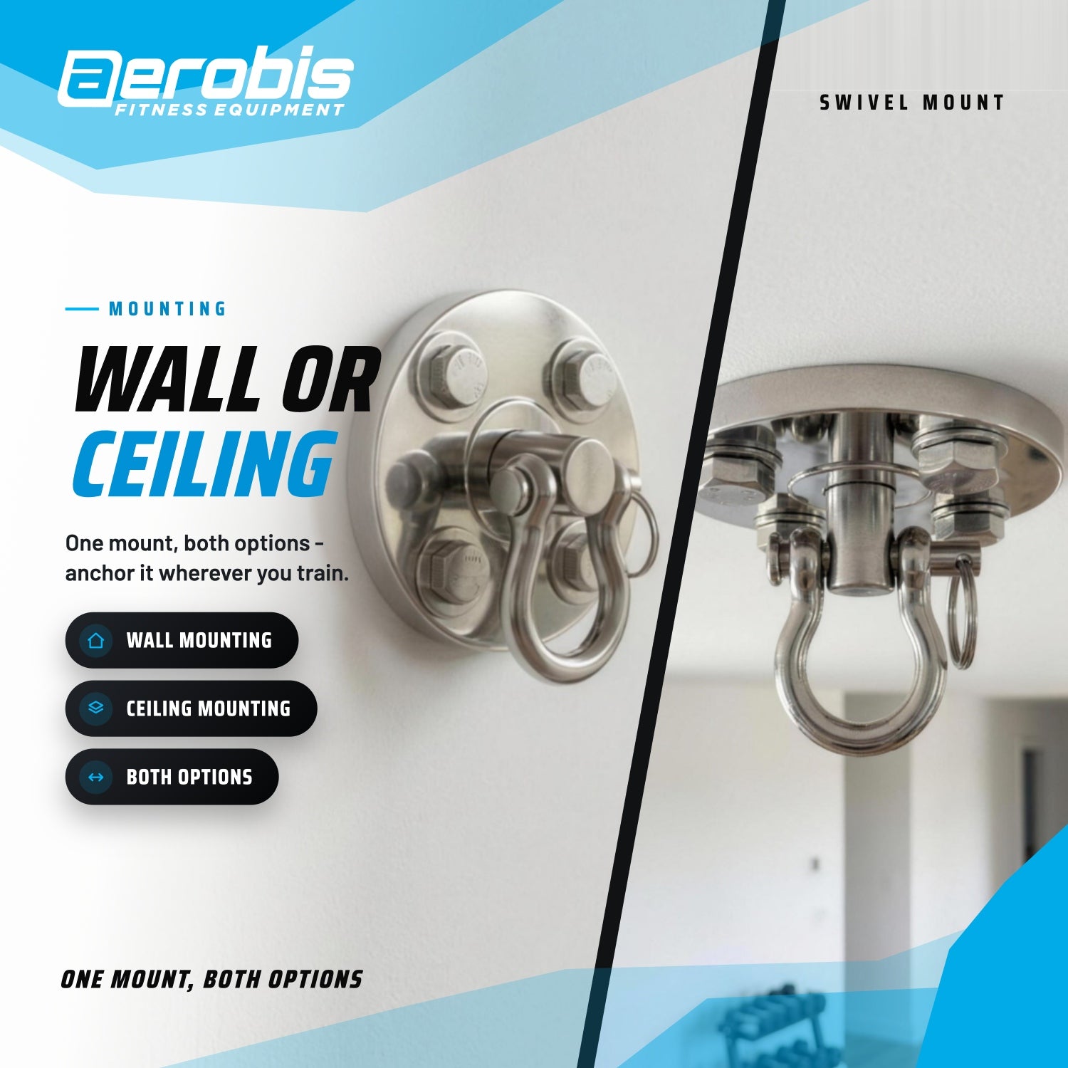 aerobis Swivel Mount mounted on a wall and on a ceiling (AI)
