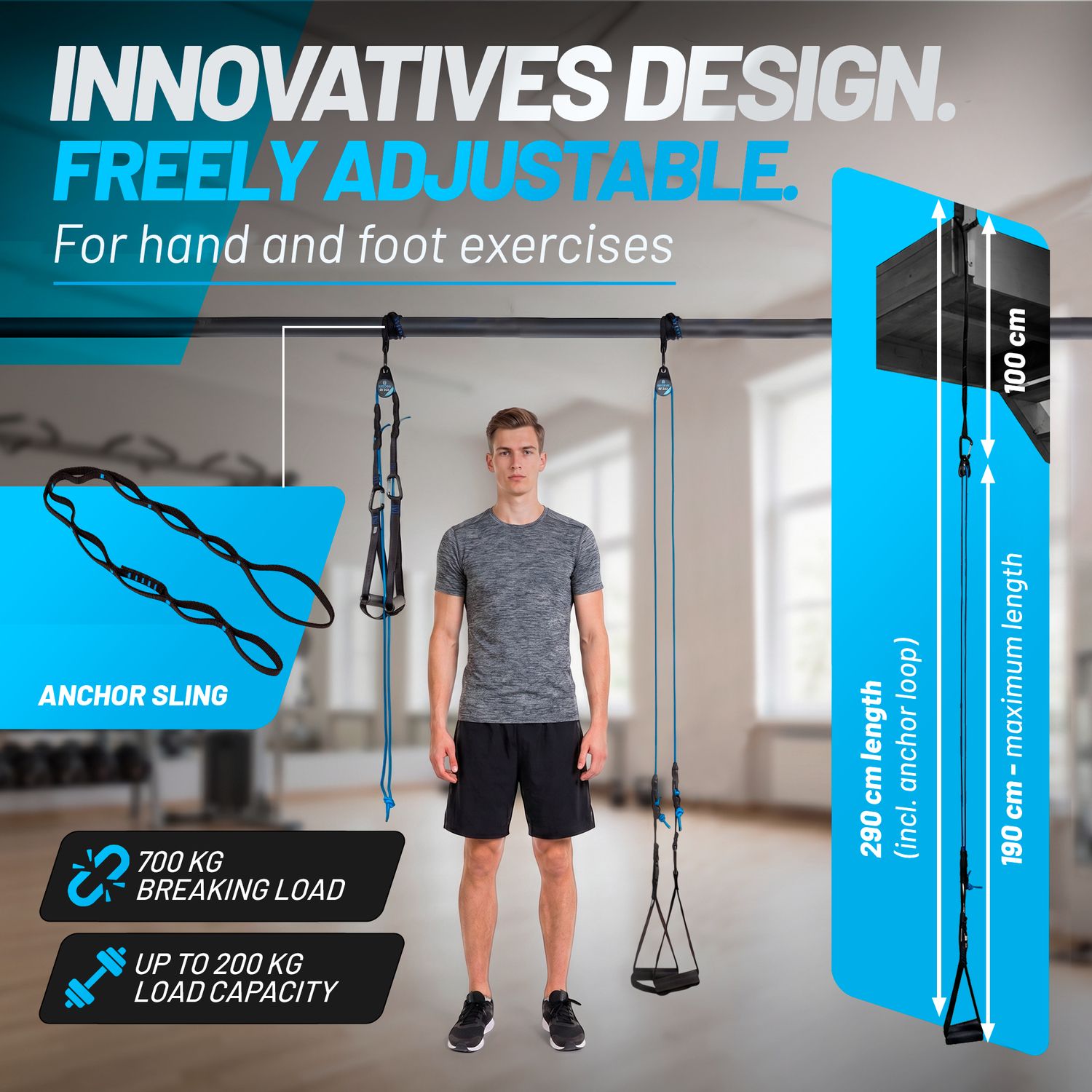 aeroSling ELITE Innovative Design Freely Adjustable Banner mit Ankerschlinge, 700 kg Bruchlast, bis zu 200 kg Belastbarkeit und verstellbarer Länge von 190 cm bis 290 cm