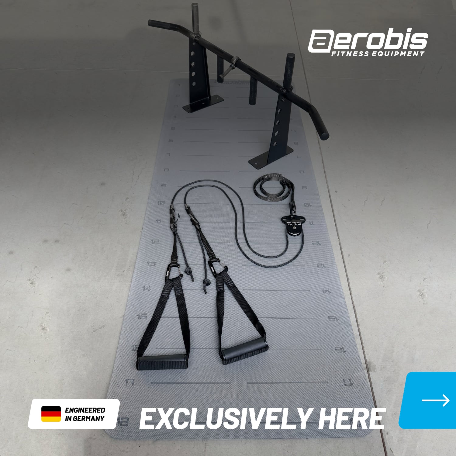 Exclusive Bundle of aeroSling Tactical Pulley Suspension Trainer, Workout Station Pullup bar and Fitness Mat