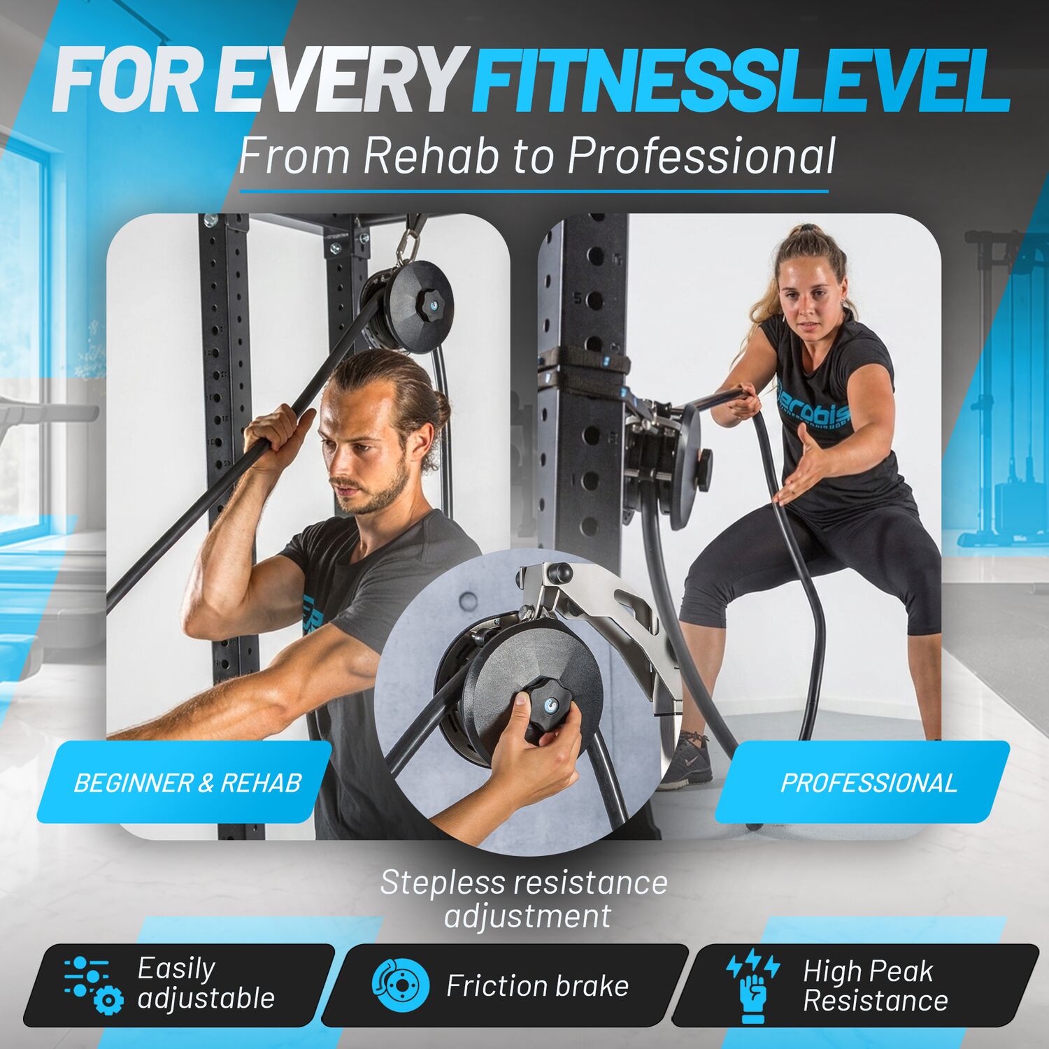 revvll ONE rope trainer suits every fitness level from rehab to professional with easily adjustable friction brake