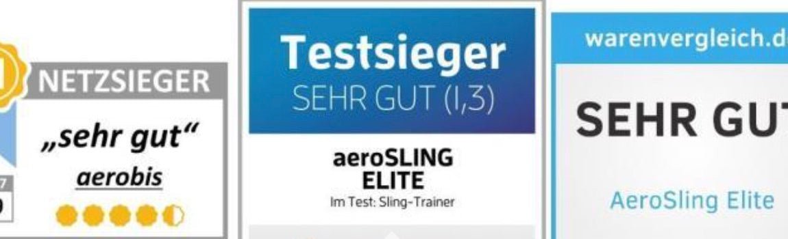 aeroSling Elite Schlingentrainer wurde in Produkttests mit "sehr gut" bewertet.